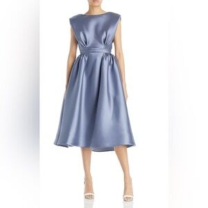 NWT sophisticated mikado midi dress in slate blue - current style @ Saks $875